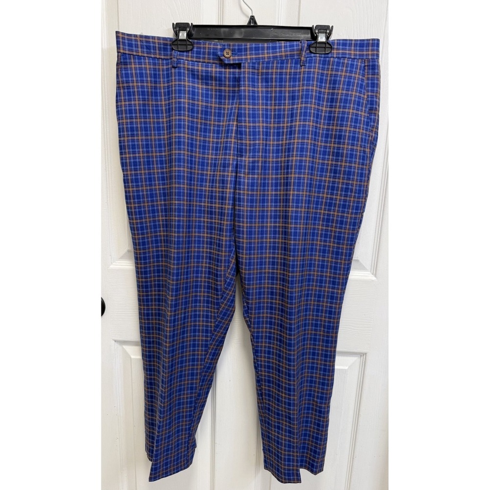 Kent & Park Superior 150 Blue Plaid Pants Mens 40x25 Polyester Ankle Preppy PL19